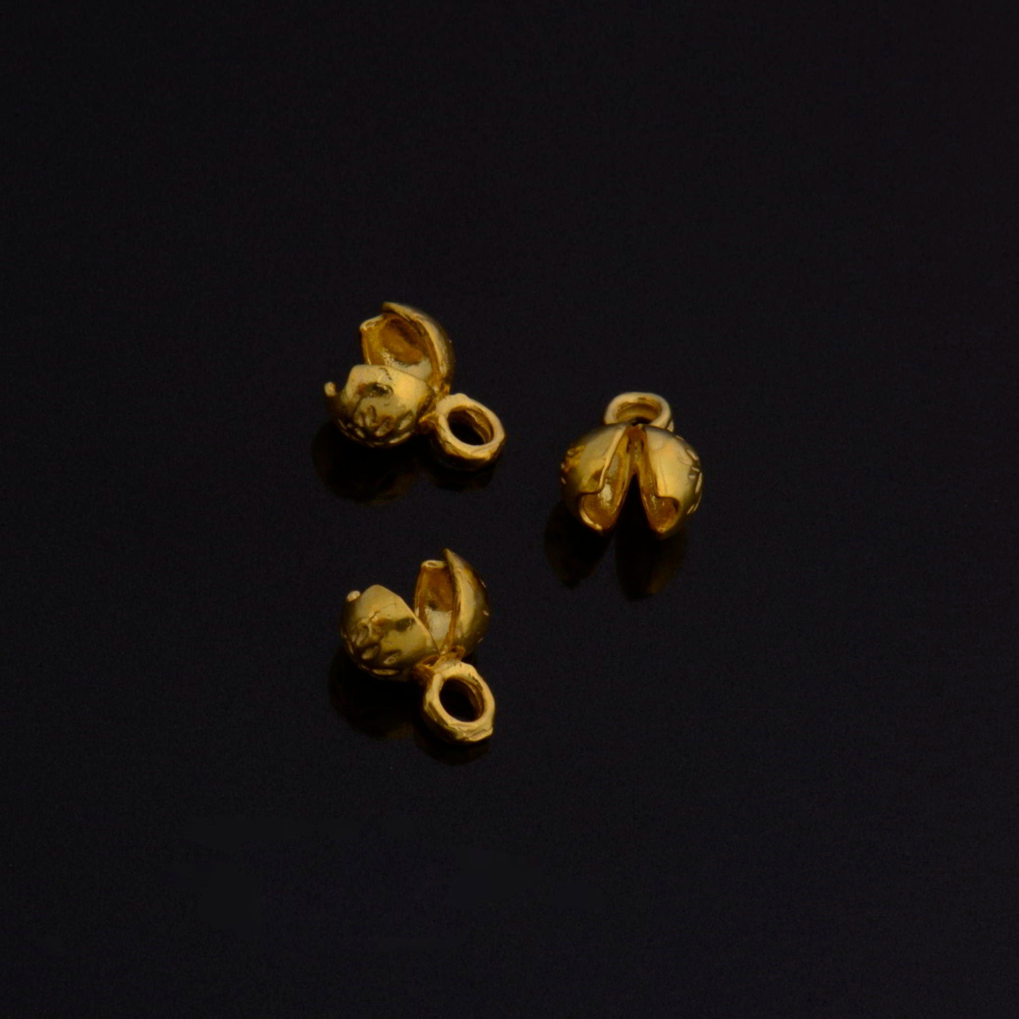 24K Gold End Knot Cover, Gold Plated 925 Large Crimp Cover, Gold on Ag 925 End Clamshell knot cover For Jewelry Making, VM141