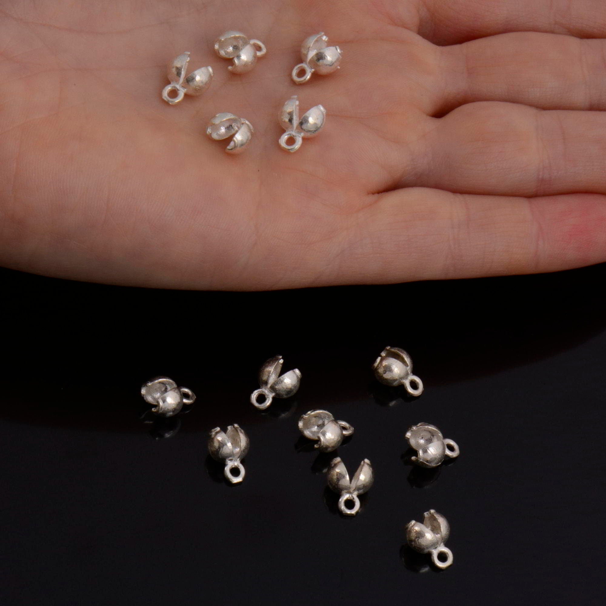925 Sterling Silver End Knot Cover, Silver Large Crimp Cover, Ag 925 End Clamshell knot Cover For Jewelry Making, M145