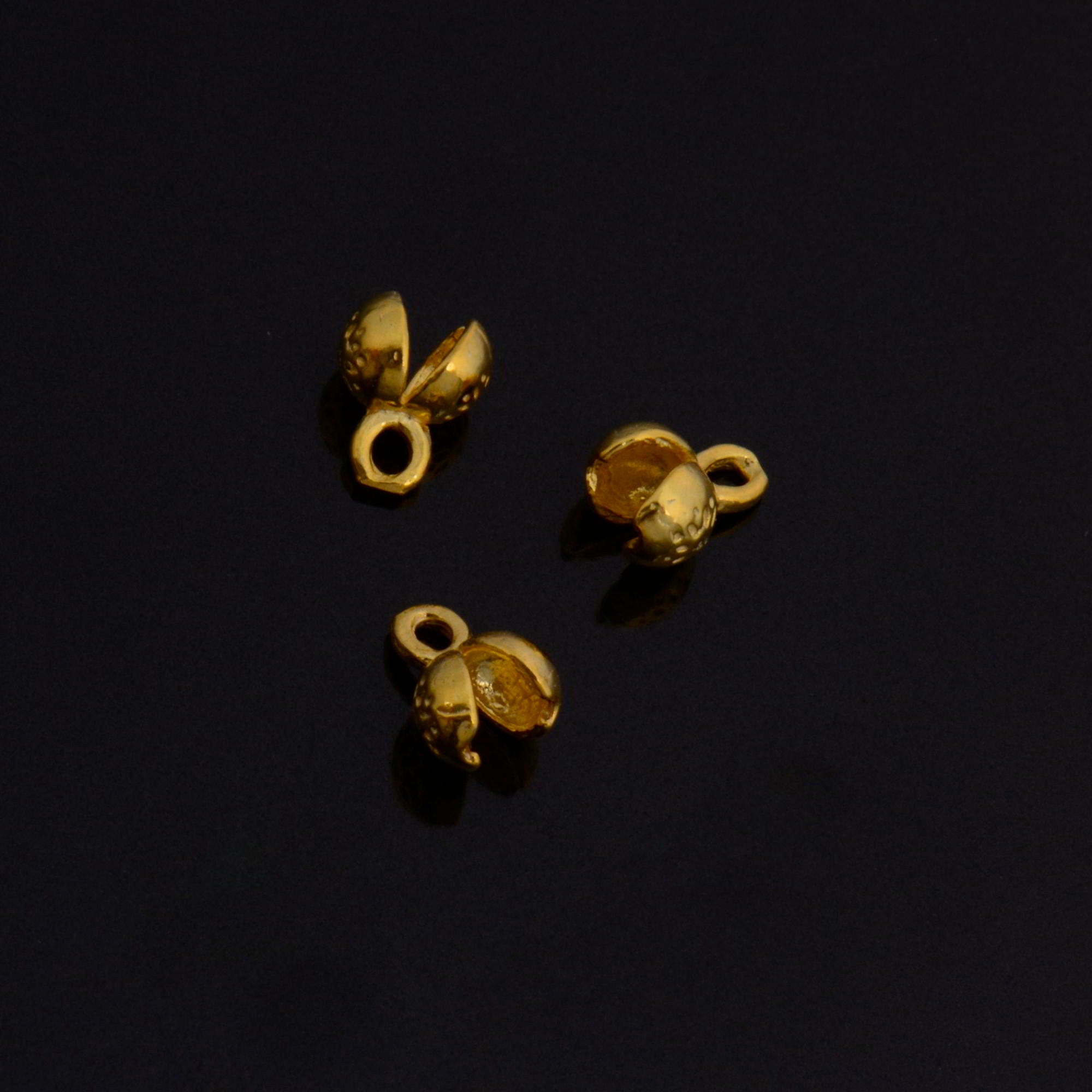 24K Gold End Knot Cover, Gold Plated Large Crimp Cover, Gold on Ag 925 End Clamshell knot cover For Jewelry Making, VM146