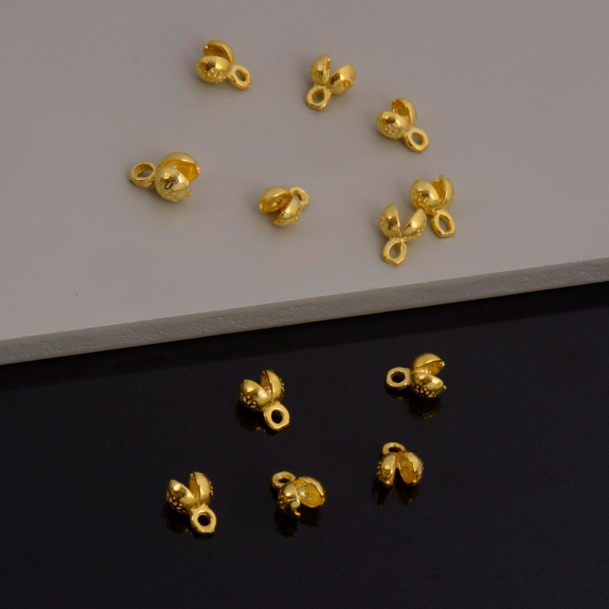 24K Gold and 925 Silver End Knot Cover, Plated Large Crimp Cover, Gold on Ag 925 End Clamshell knot cover For Jewelry Making, M146/VM146