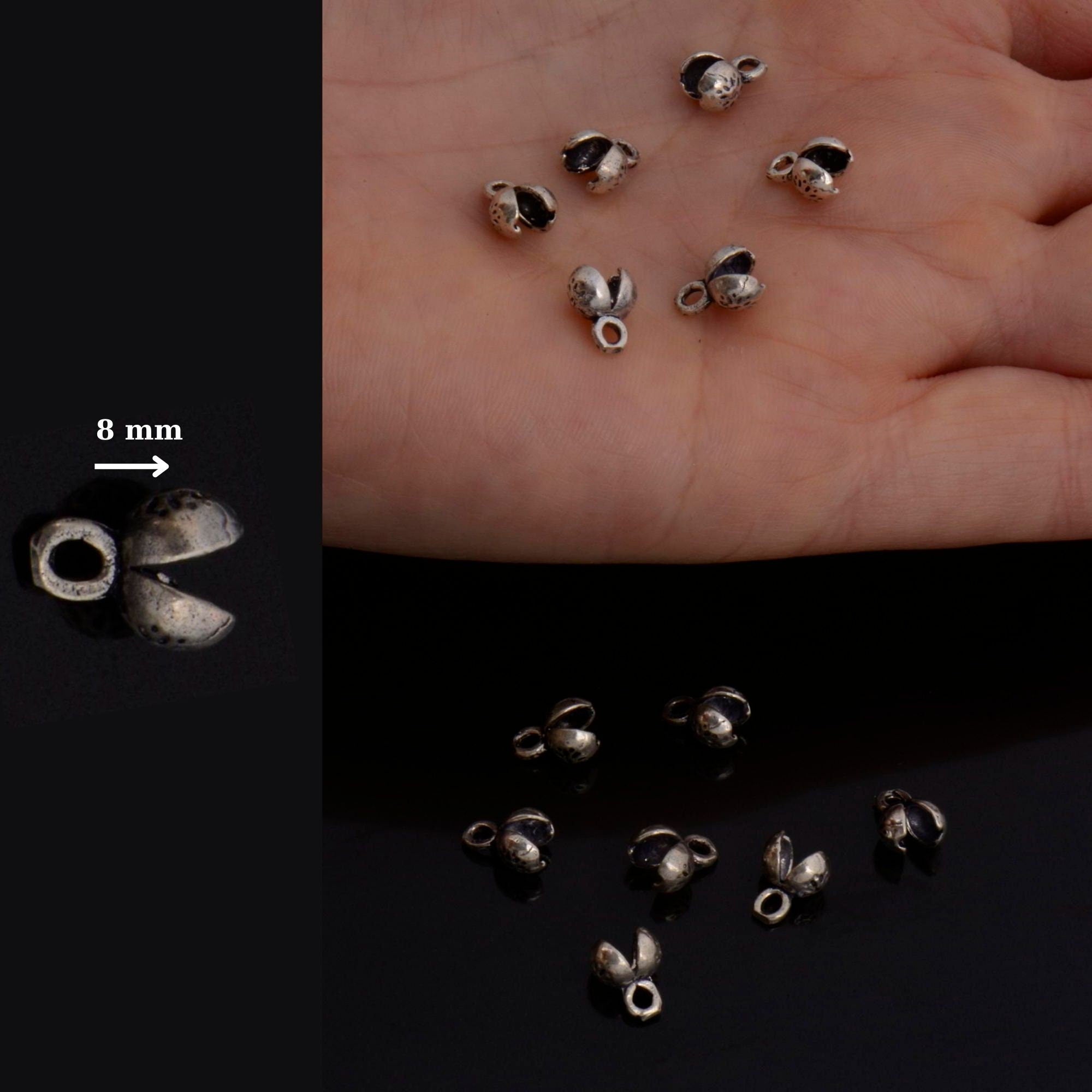 24K Gold and 925 Silver End Knot Cover, Plated Large Crimp Cover, Gold on Ag 925 End Clamshell knot cover For Jewelry Making, M146/VM146