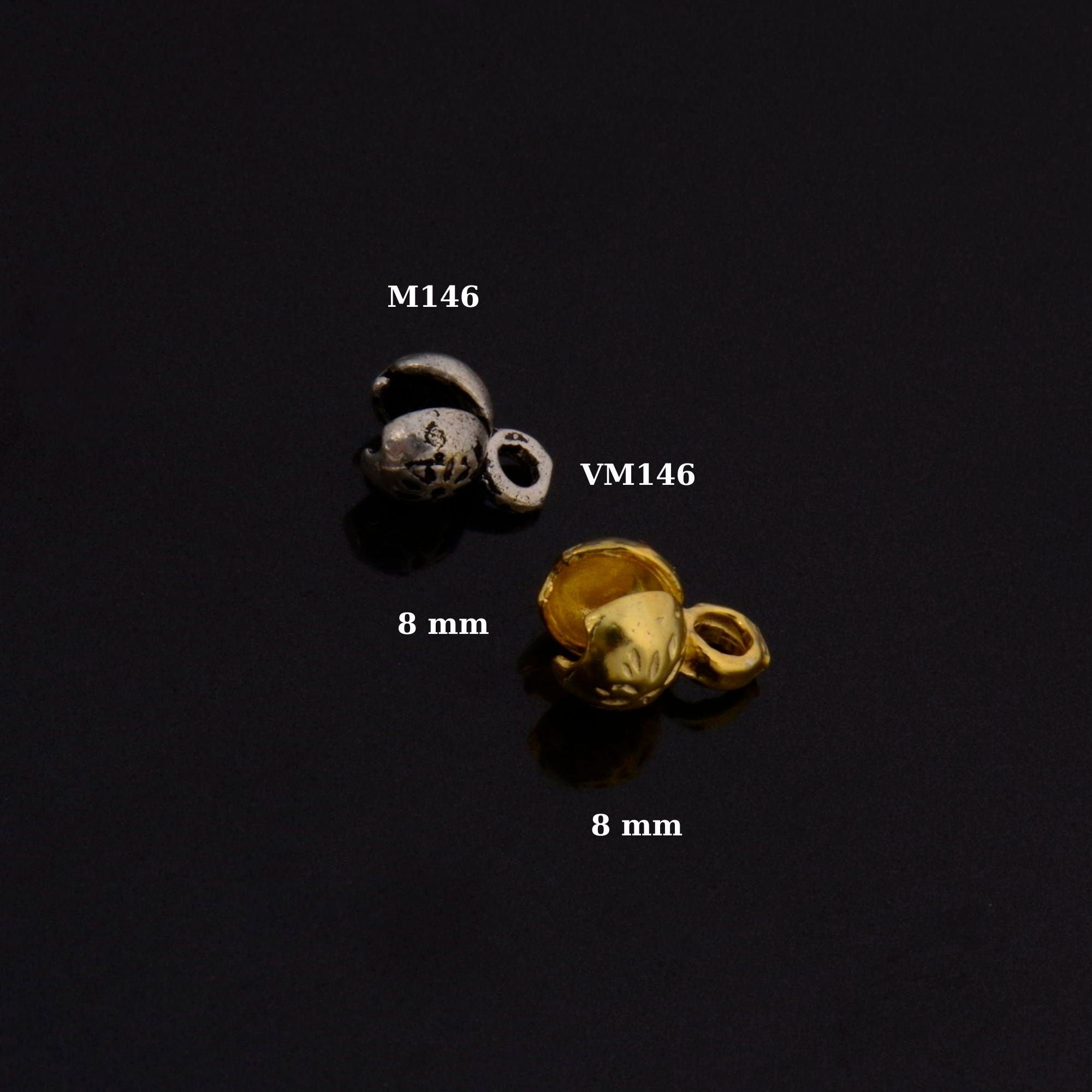 24K Gold and 925 Silver End Knot Cover, Plated Large Crimp Cover, Gold on Ag 925 End Clamshell knot cover For Jewelry Making, M146/VM146