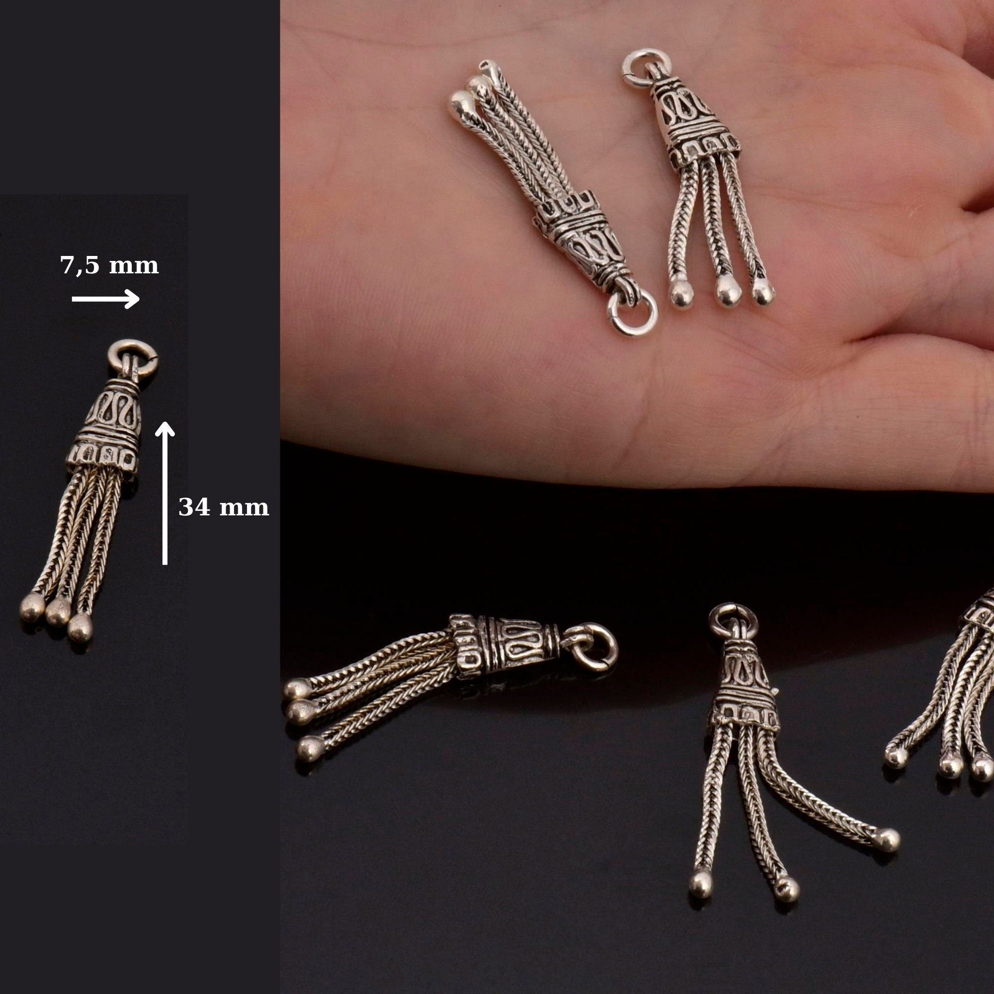 925 Sterling Silver Small Tassels, Handmade Silver Tassels, Solid Silver Tassels, Pendants Tassels, Jewelry Supply, M106