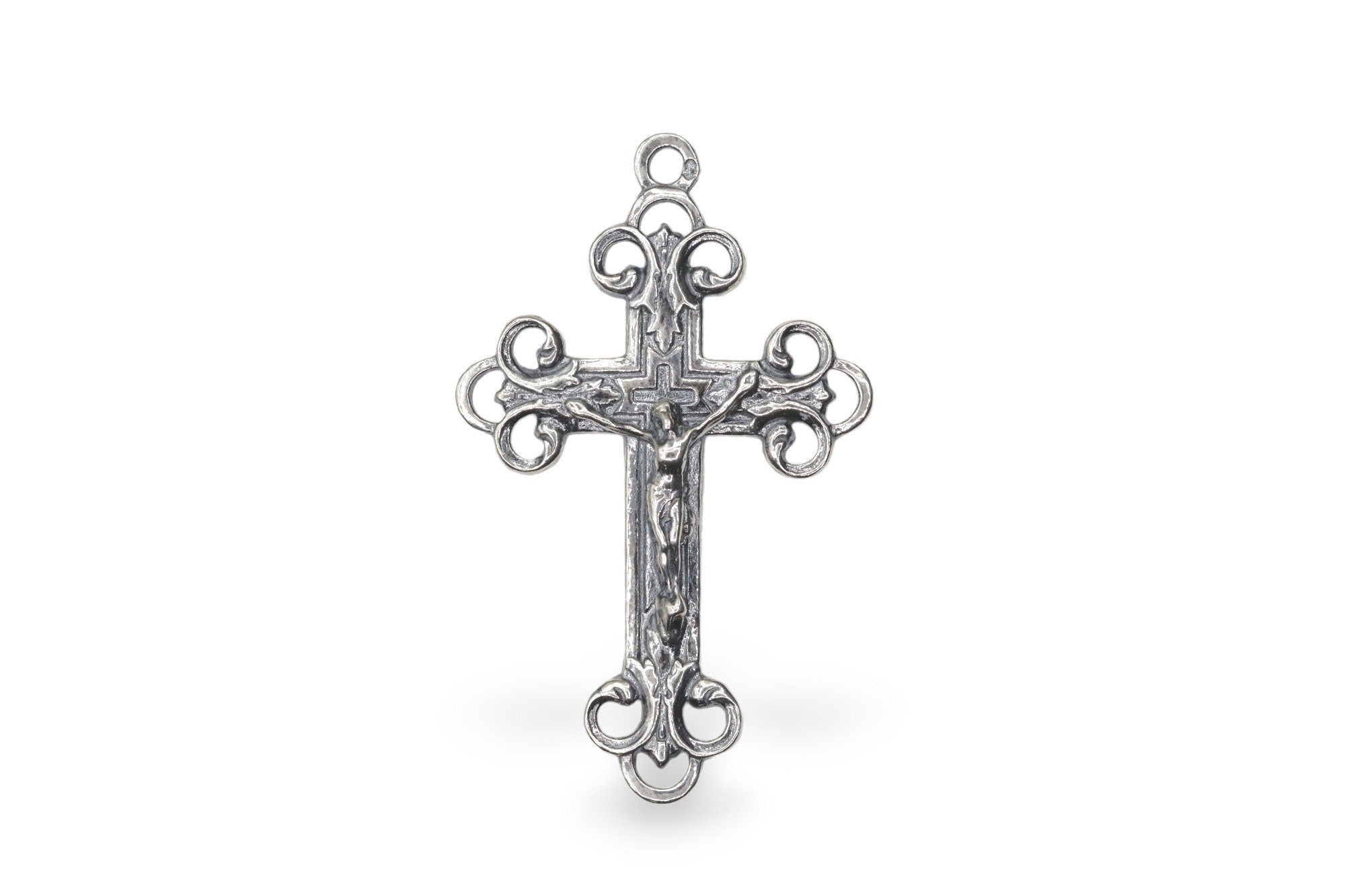 925 Sterling Silver & 24K Gold Vermeil Open Work Art Nouveau Crucifix, Rosary Cross, Making Supply, R2-RV2