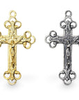925 Sterling Silver & 24K Gold Vermeil Open Work Art Nouveau Crucifix, Cross Pendant, Jewelry Making Supply, R2P-RV2P
