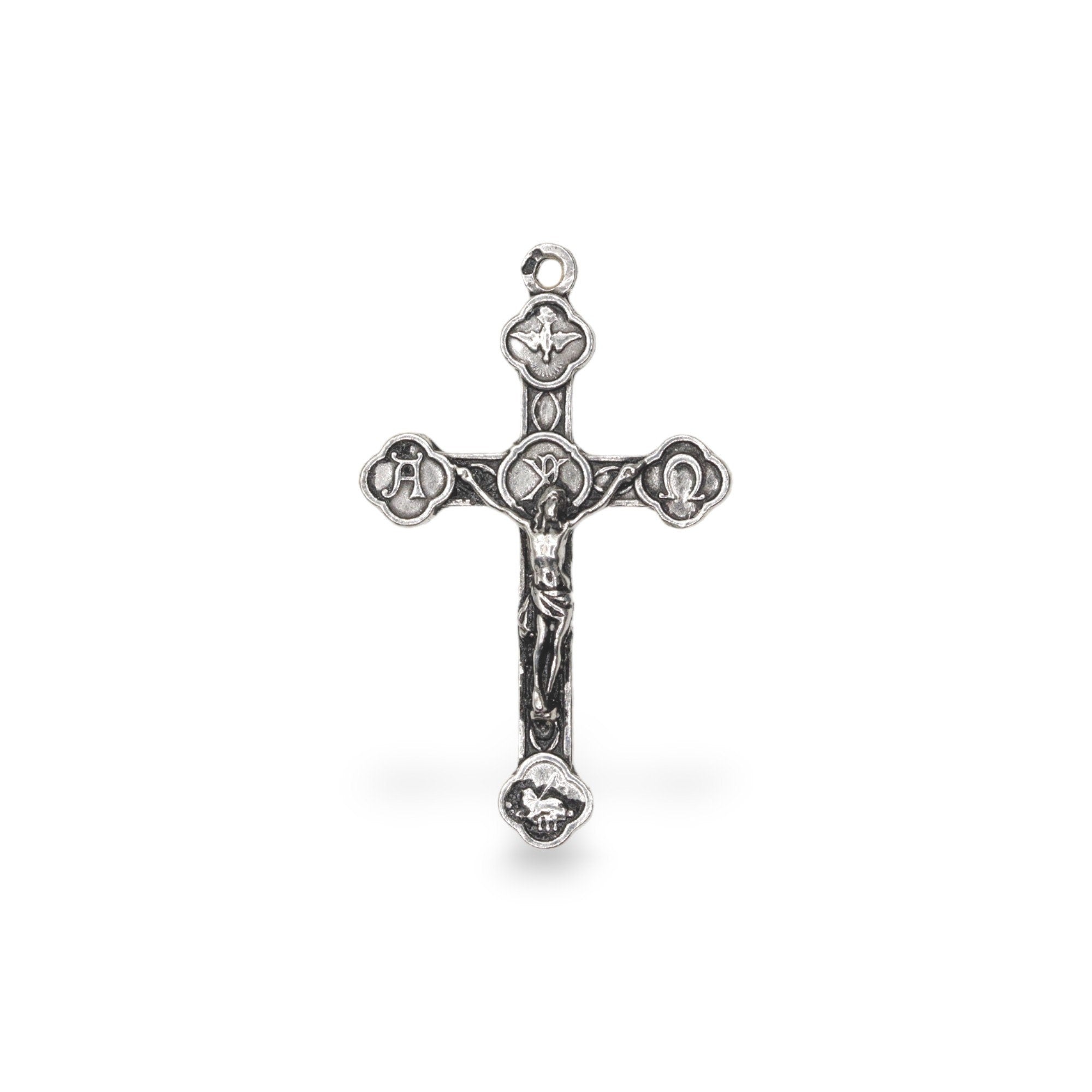 925 Sterling Silver and 24K Gold Vermeil Alpha & Omega, Holy Spirit, Agnus Dei Crucifix, Pendant Cross, Jewelry Making Supply, R4P-RV4P