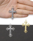 925 Sterling Silver & 24K Gold Vermeil Open Work Art Nouveau Crucifix, Cross Pendant, Jewelry Making Supply, R2P-RV2P