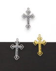 925 Sterling Silver & 24K Gold Vermeil Open Work Art Nouveau Crucifix, Rosary Cross, Making Supply, R2-RV2