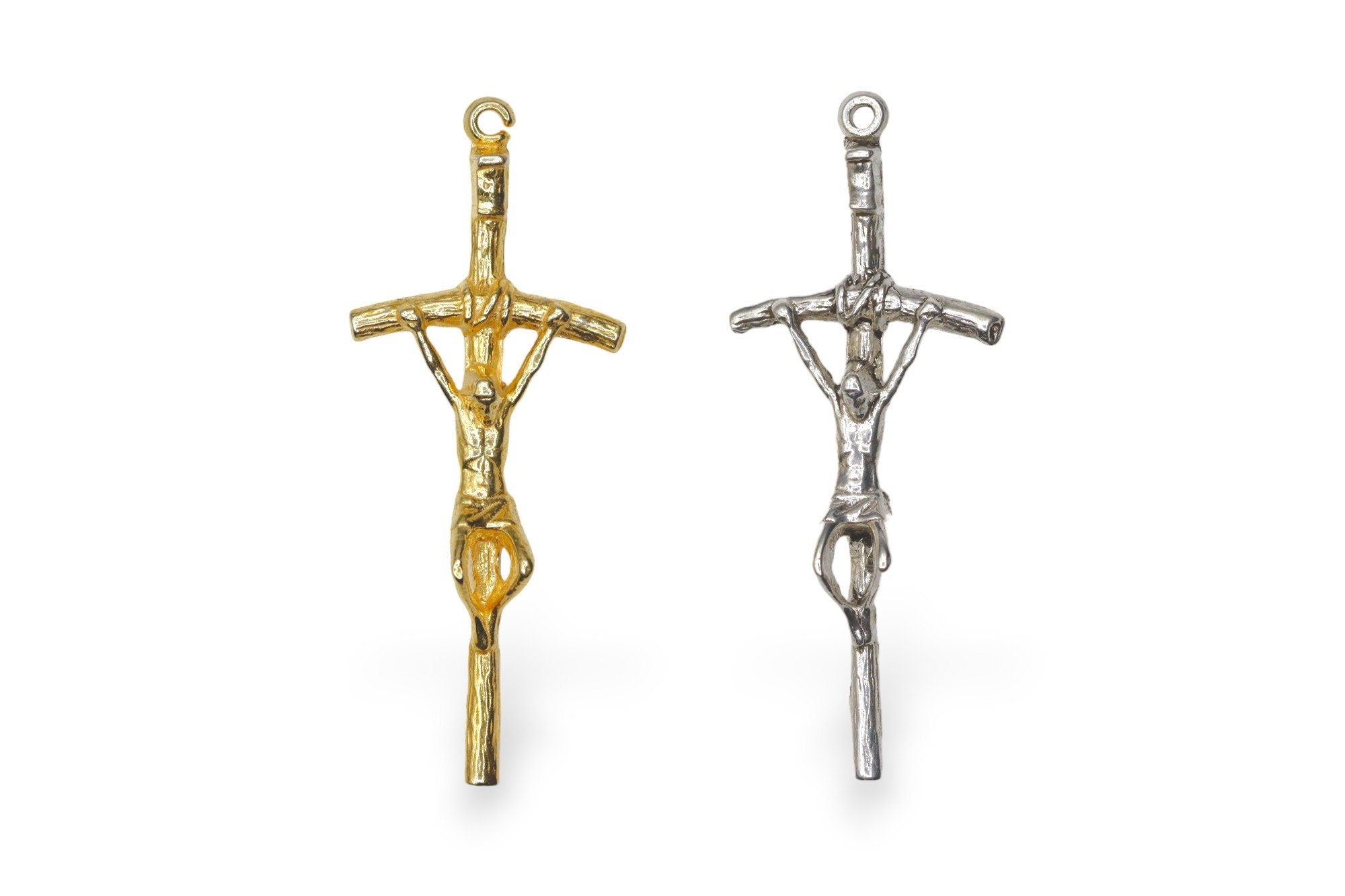 925 Sterling Silver & 24K Gold Vermeil Small Sized Pope John Paul 2 Rosary Crucifix, Jewelry Making Supply, R9b-RV9b