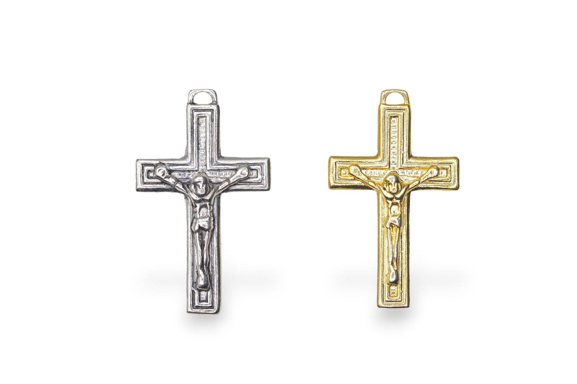925 Sterling Silver & 24K Gold Vermeil Square, Plain, Classical, Crucifix, Pendant, Jewelry Making Supply, R10P-RV10P