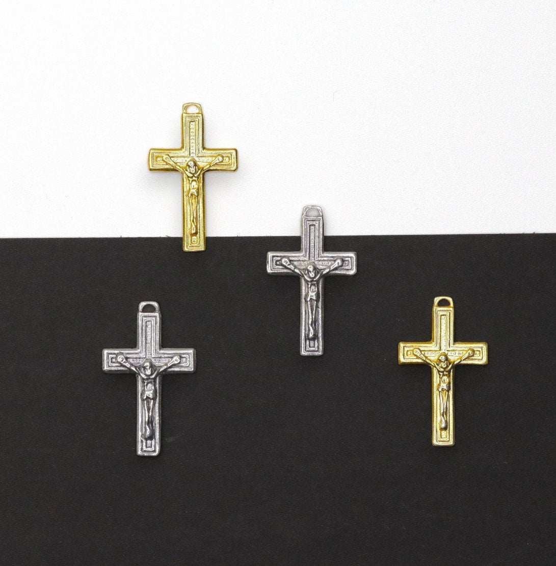 925 Sterling Silver & 24K Gold Vermeil Square, Plain, Classical, Crucifix, Pendant, Jewelry Making Supply, R10P-RV10P