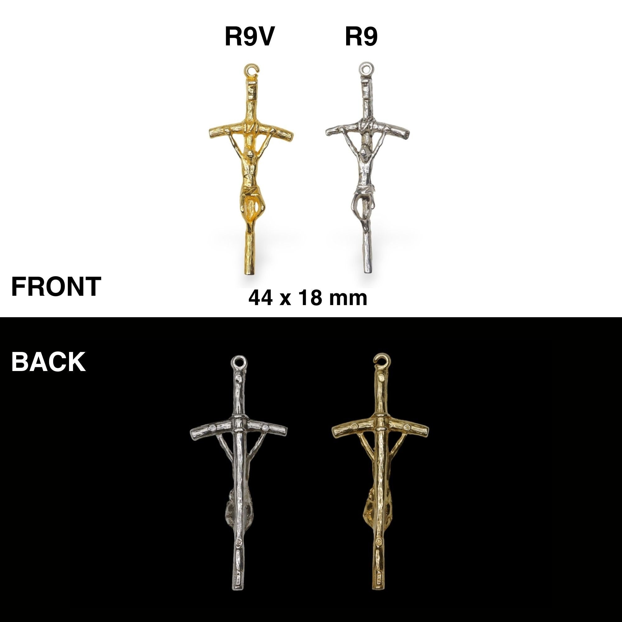 925 Sterling Silver & 24K Gold Vermeil Small Sized Pope John Paul 2 Rosary Crucifix, Jewelry Making Supply, R9b-RV9b