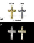 925 Sterling Silver & 24K Gold Vermeil Plain Sober, Striated Crucifix, Pendant, Jewelry Making Supply, R11P-RV11P