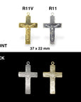 925 Sterling Silver & 24K Gold Vermeil Plain Sober, Striated Crucifix, Rosary Cross, Jewelry Making Supply, R11-RV11