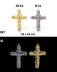 Large 925 Sterling Silver & 24K Gold Vermeil Filigree Angel Head Cross, Pectoral Pendant – Art Nouveau – Rare, Jewelry Supply, R14-RV14