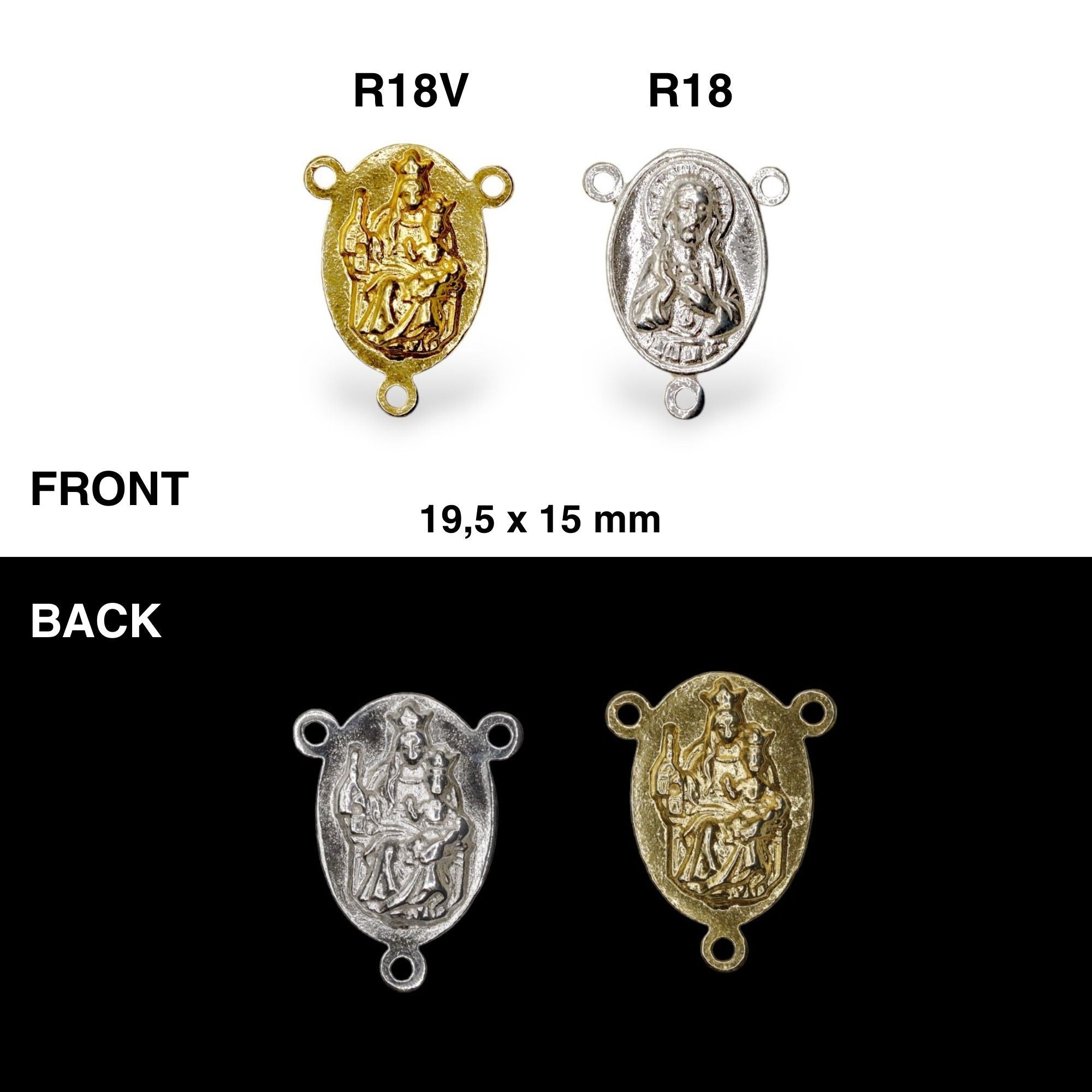 925 Sterling Silver & 24K Gold Vermeil Two Sided Rosary Center: Sacred Heart of Jesus And Apparition of Fatima, Jewelry Supply, R18-RV18