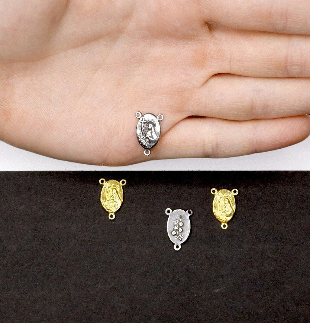 925 Sterling Silver & 24K Gold Vermeil Small St Therese Rosary Center, Jewelry Supply, R23-RV23