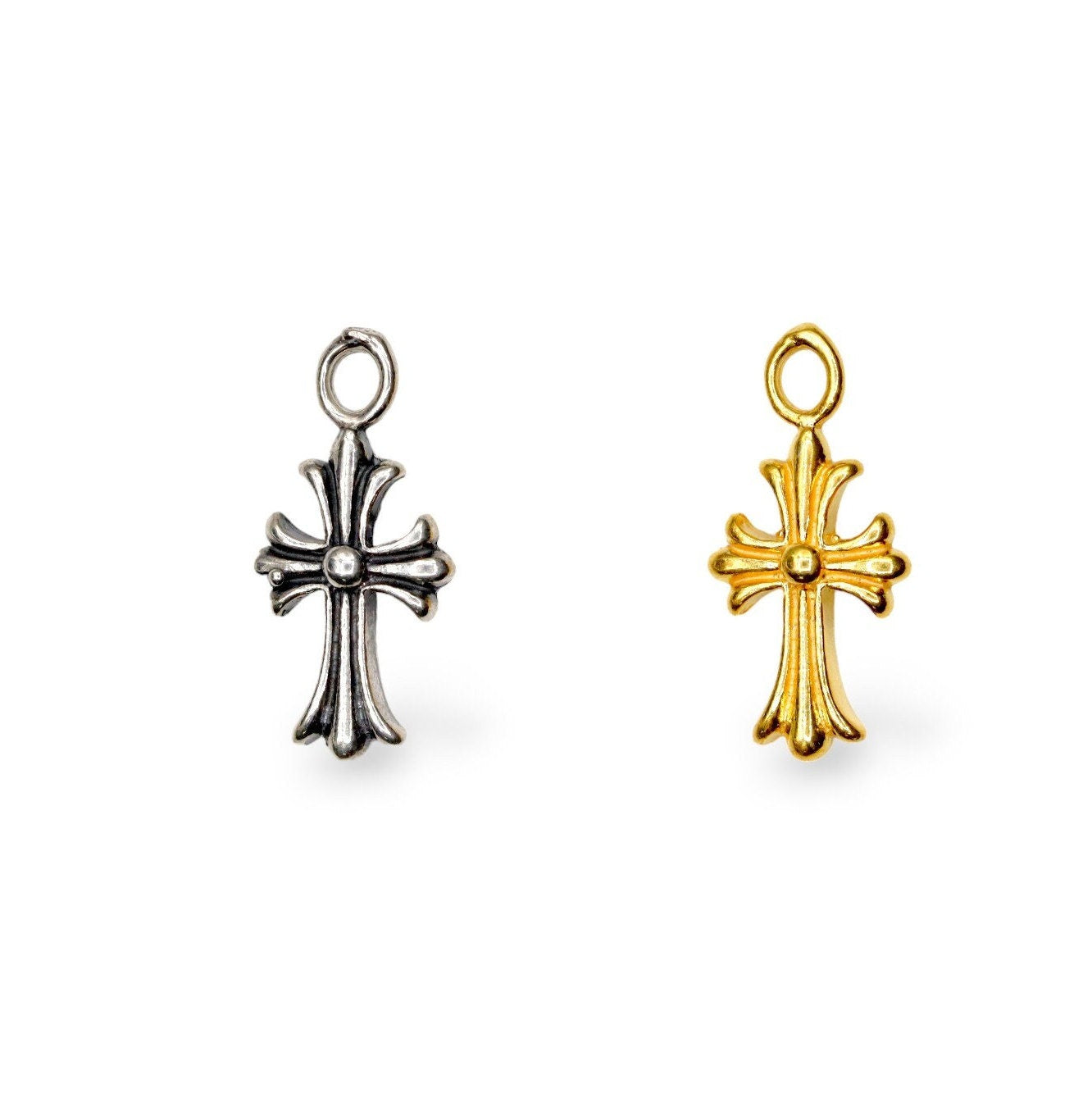 925 Sterling Silver & 24K Gold Vermeil Small Striated Cross Pendant, Crucifix Pendant, Jewelry Supply, R13-RV13