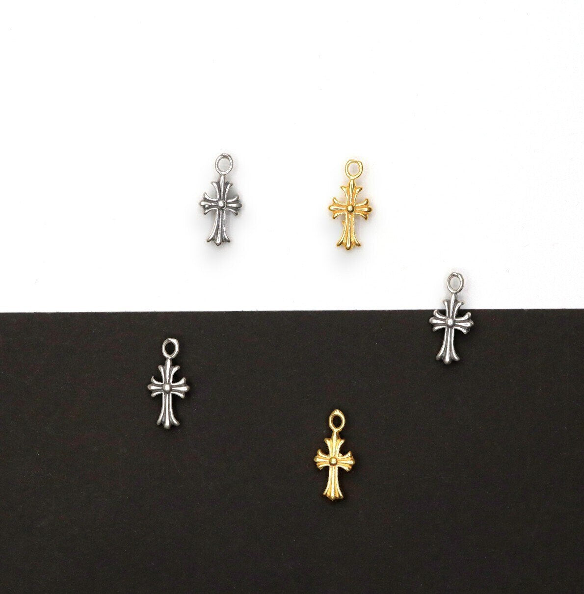 925 Sterling Silver & 24K Gold Vermeil Small Striated Cross Pendant, Crucifix Pendant, Jewelry Supply, R13-RV13