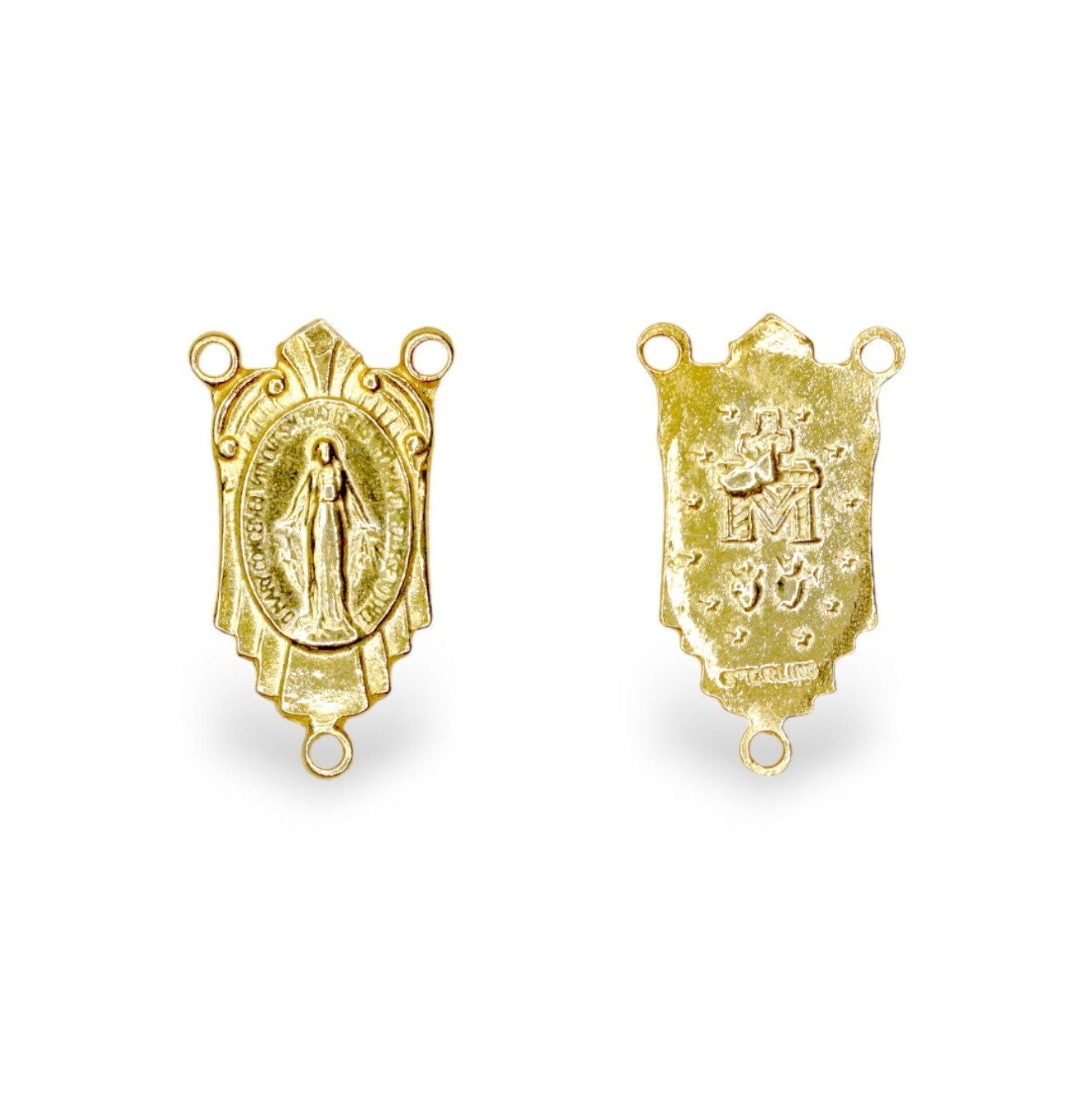 925 Sterling Silver & 24K Gold Vermeil Miraculous Virgin Rosary Classical Center, Jewelry Supply, R16-RV16