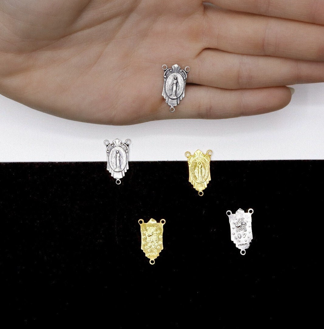 925 Sterling Silver & 24K Gold Vermeil Miraculous Virgin Rosary Classical Center, Jewelry Supply, R16-RV16
