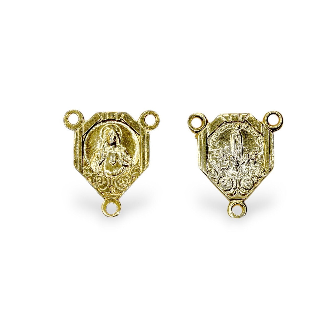 925 Sterling Silver & 24K Gold Vermeil Two sided Rosary Center: Sacred Heart of Jesus and Apparition of Fatima, Jewelry Supply, R19-RV19