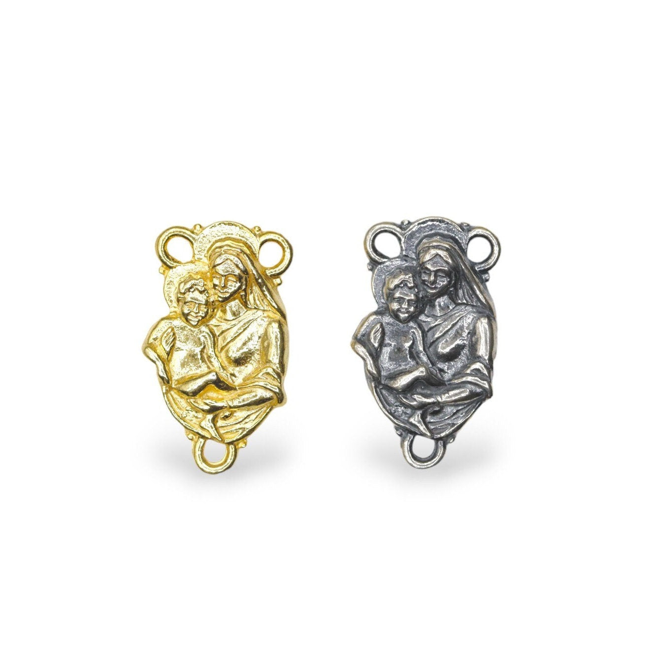 925 Sterling Silver & 24K Gold Vermeil Mary and Baby Jesus Rosary Center, R20-RV20