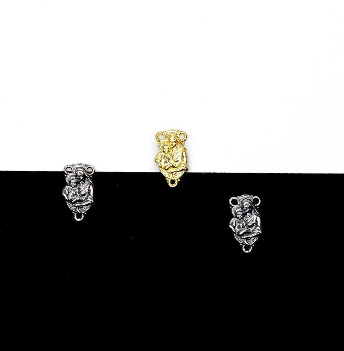 925 Sterling Silver & 24K Gold Vermeil Mary and Baby Jesus Rosary Center, R20-RV20