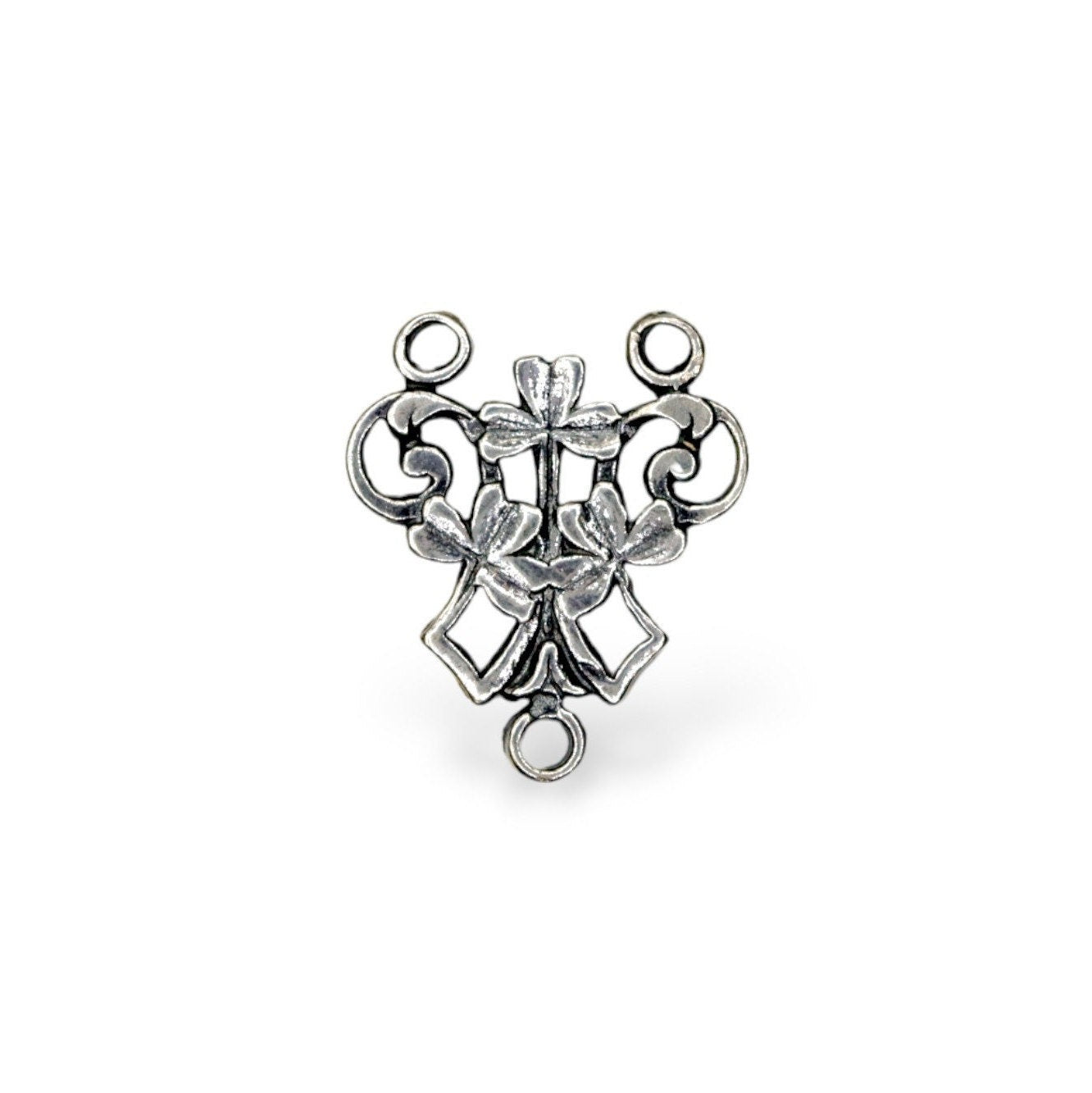 925 Sterling Silver & 24K Gold Vermeil Art Nouveau plain Rosary Center with Shamrock, Jewelry Supply R21-RV21