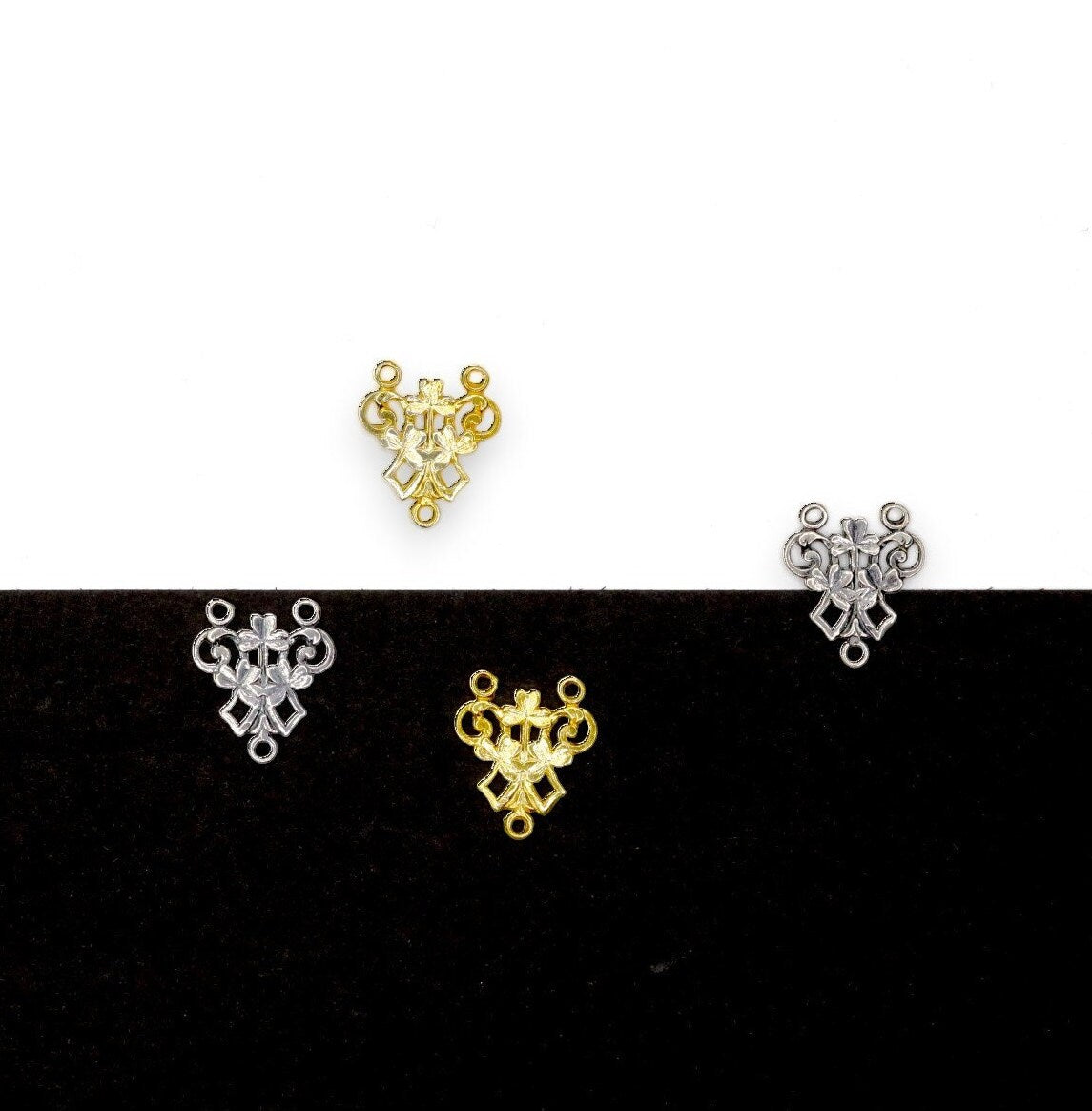 925 Sterling Silver & 24K Gold Vermeil Art Nouveau plain Rosary Center with Shamrock, Jewelry Supply R21-RV21