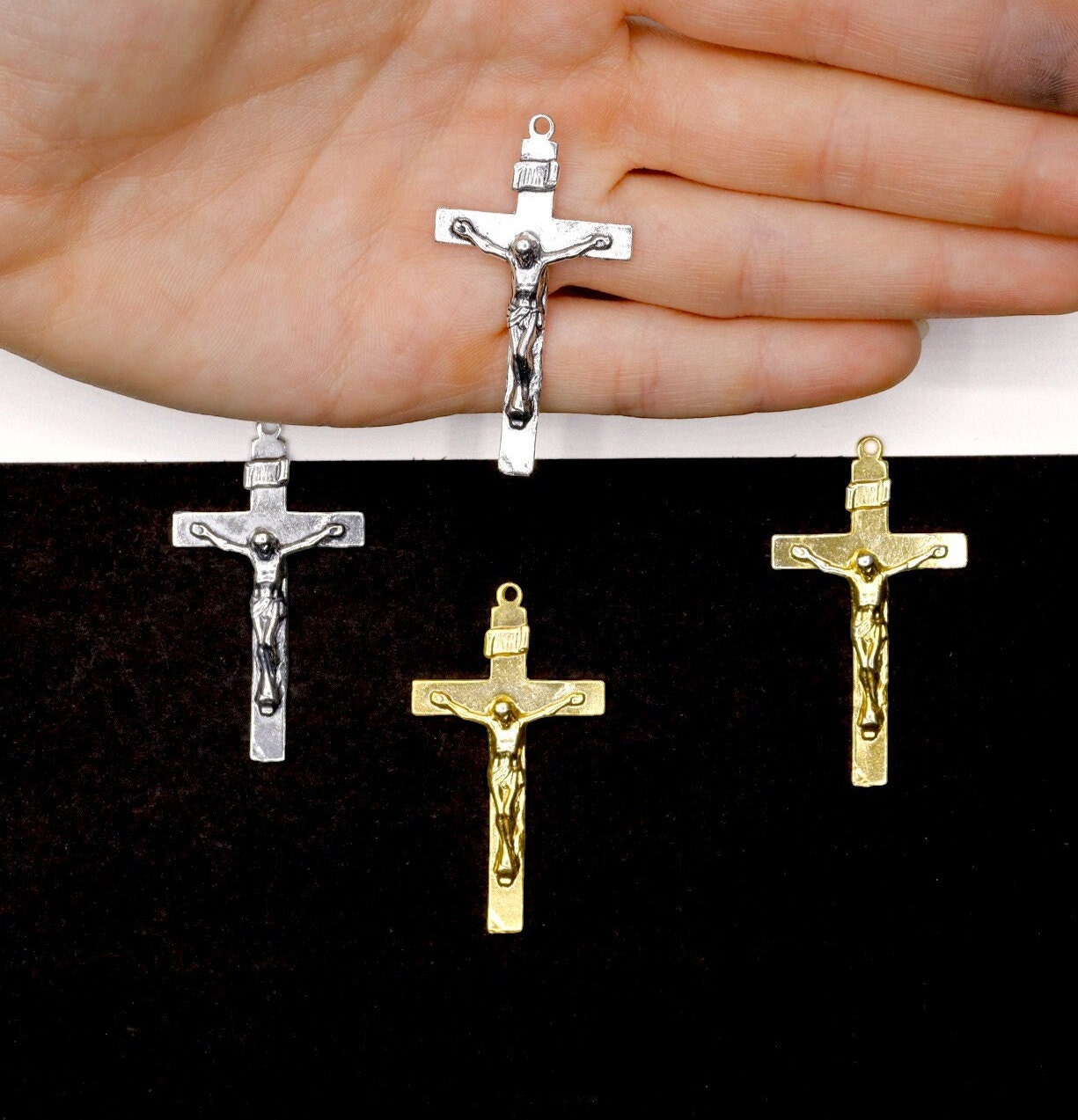 925 Sterling Silver & 24K Gold Vermeil Straight I.N.R.I crucifix, Jewelry Supply, R29-RV29