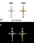 925 Sterling Silver & 24K Gold Vermeil Cross Pendant, Straight Small Pendant, Jewelry Supply, R38P-RV38P