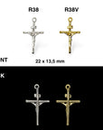 925 Sterling Silver & 24K Gold Vermeil Cross Pendant, Straight Small Rosary Crucifix, Jewelry Supply, R38b-RV38b