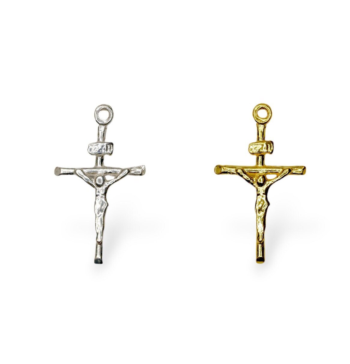 925 Sterling Silver & 24K Gold Vermeil Cross Pendant, Straight Small Rosary Crucifix, Jewelry Supply, R38b-RV38b
