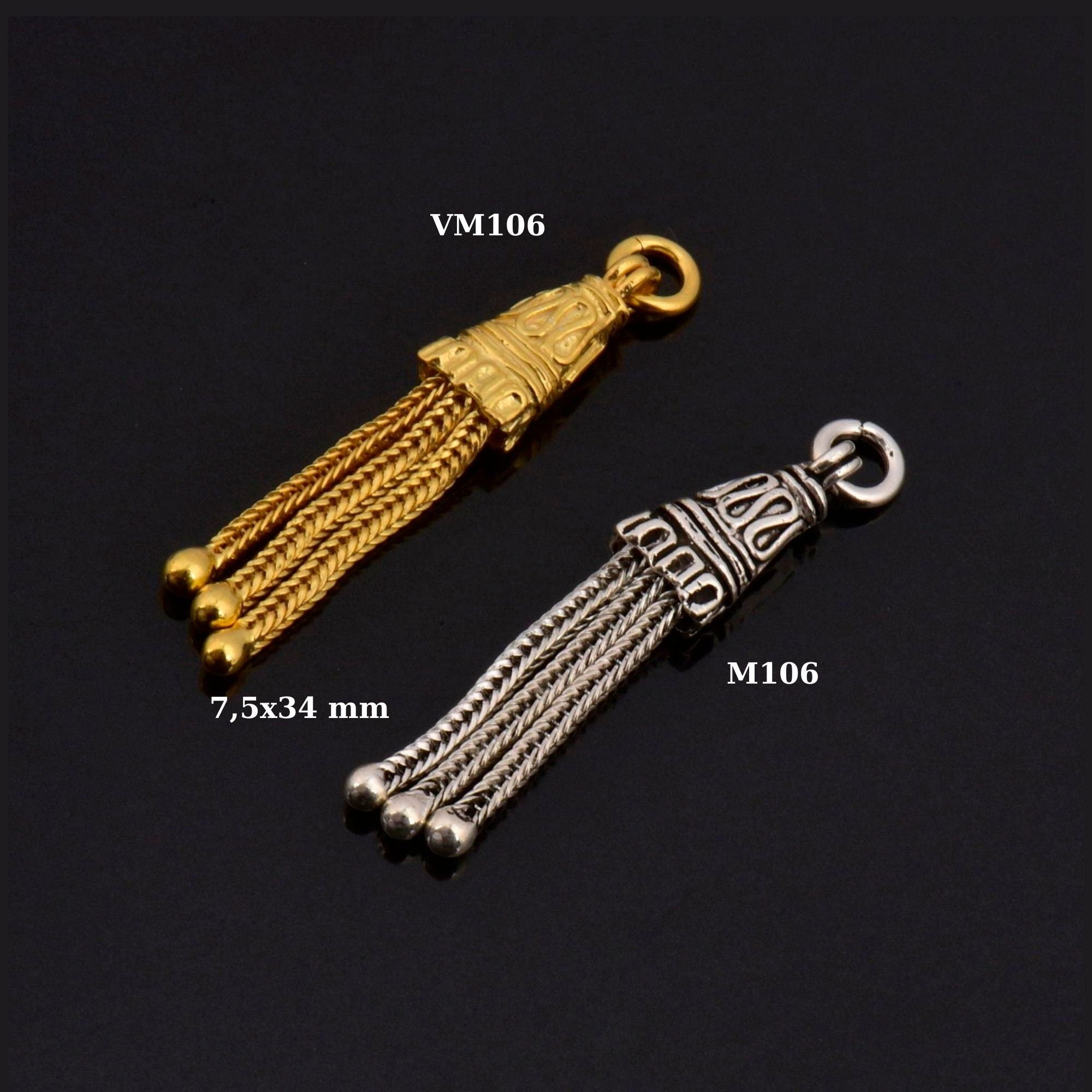 24K Gold Vermeil & 925 Silver Small Tassels, Handmade Silver Tassels in 24K Gold, Silver Tassels, Pendants Tassels, Jewelry Supply, M/VM106