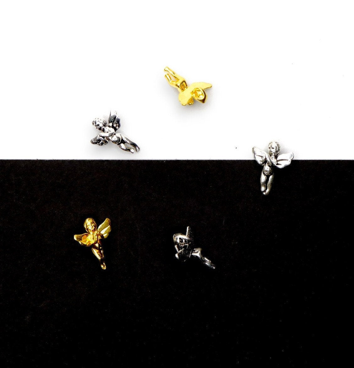 925 Sterling Silver and 24K Gold Vermeil Flying Angel Pendant, Jewelry Making, M/VM153XA