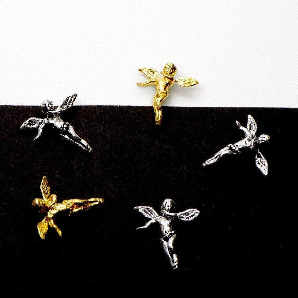 925 Sterling Silver and 24K Gold Vermeil Flying Angel Pendant, Jewelry Making, M/VM153XB