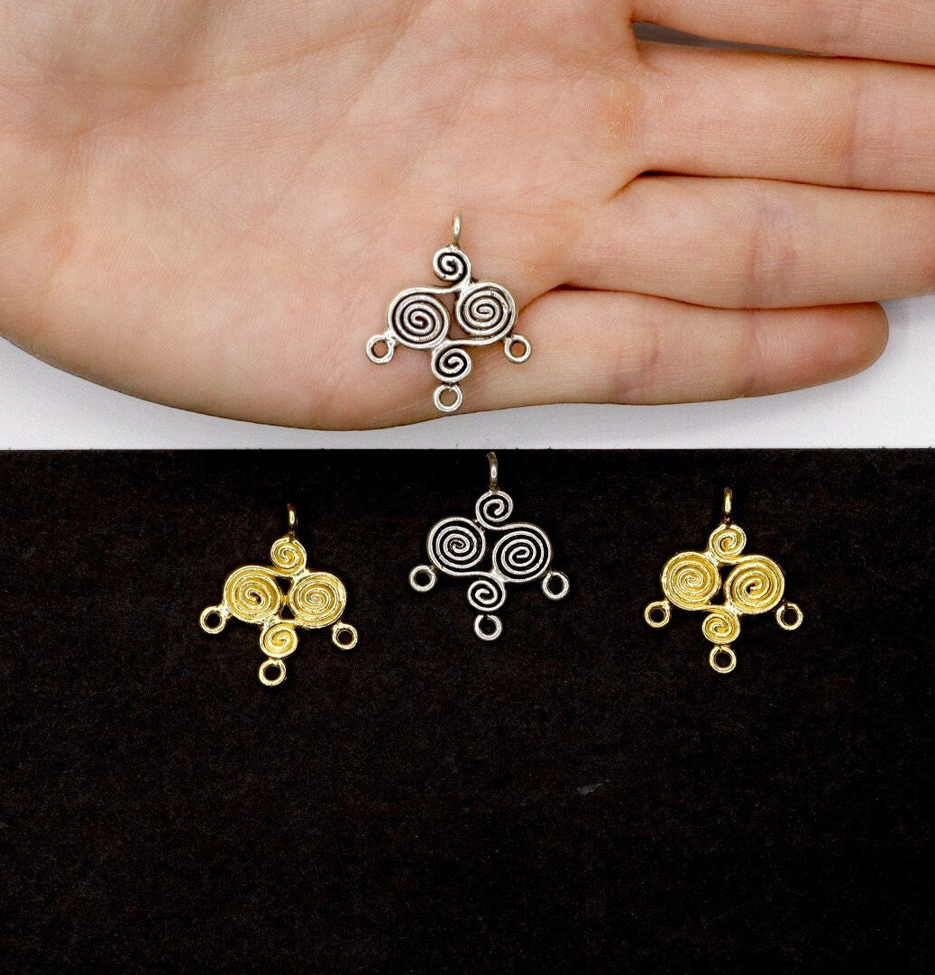 925 Sterling Silver and 24K Gold Vermeil Urartian inspired Pendants and Dangles, Jewelry Making, M/VM163