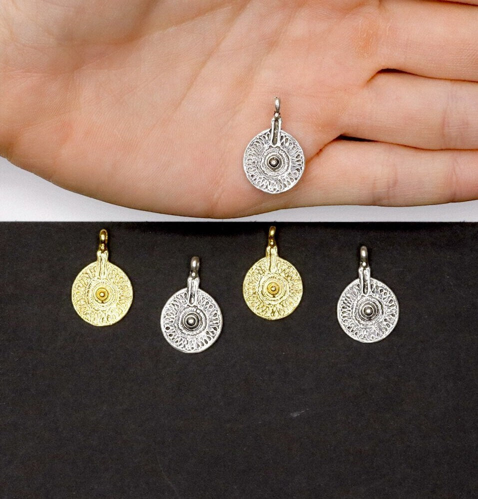 925 Sterling Silver and 24K Gold Vermeil Urartian inspired Pendants and Dangles, Jewelry Making, M/VM168