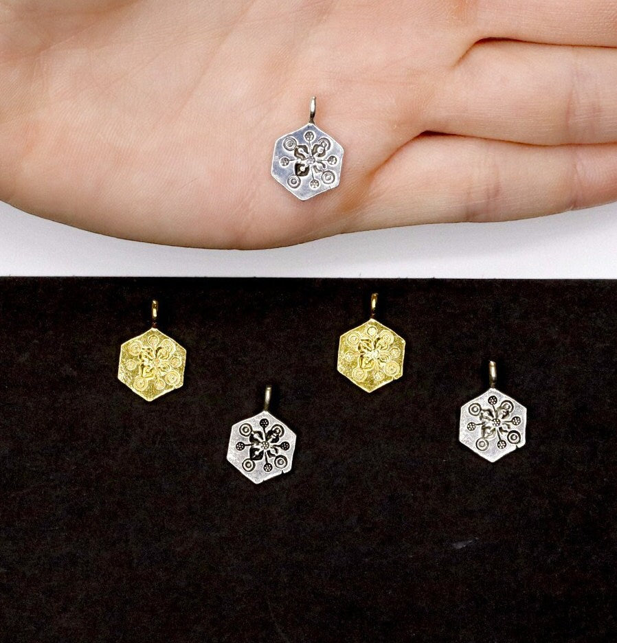 925 Sterling Silver and 24K Gold Vermeil Urartian inspired Pendants and Dangles, Jewelry Making, M/VM174