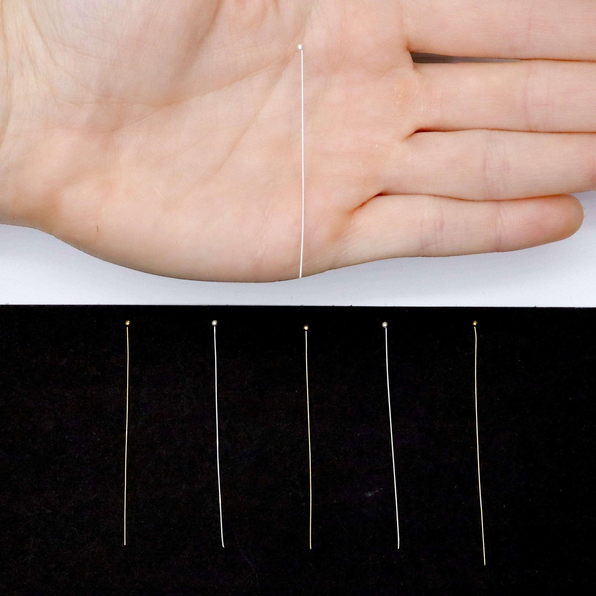 925 Sterling Silver and 24K Gold Vermeil Very Fine and Special headpins for small hole pearls and beads, Jewelry Making, M/VM189