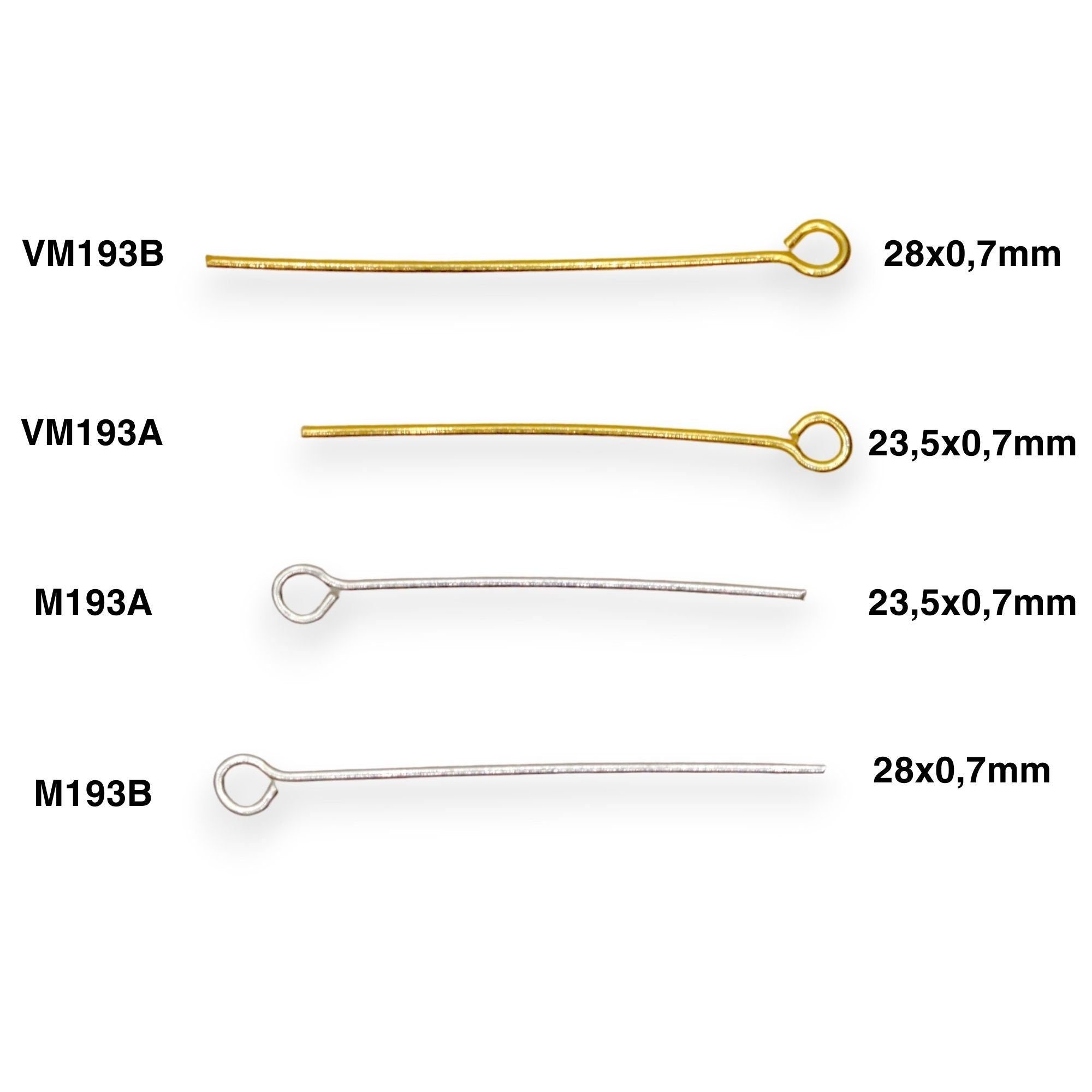925 Sterling Silver & 24K Gold Vermeil STRONG Pins thickness 0,70 mm( 21 Gauge) length 23.5mm Special Eye Pins for Chain Rosaries, M/VM193A