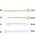 925 Sterling Silver & 24K Gold Vermeil STRONG Pins thickness 0,70 mm( 21 Gauge) length 23.5mm Special Eye Pins for Chain Rosaries, M/VM193A