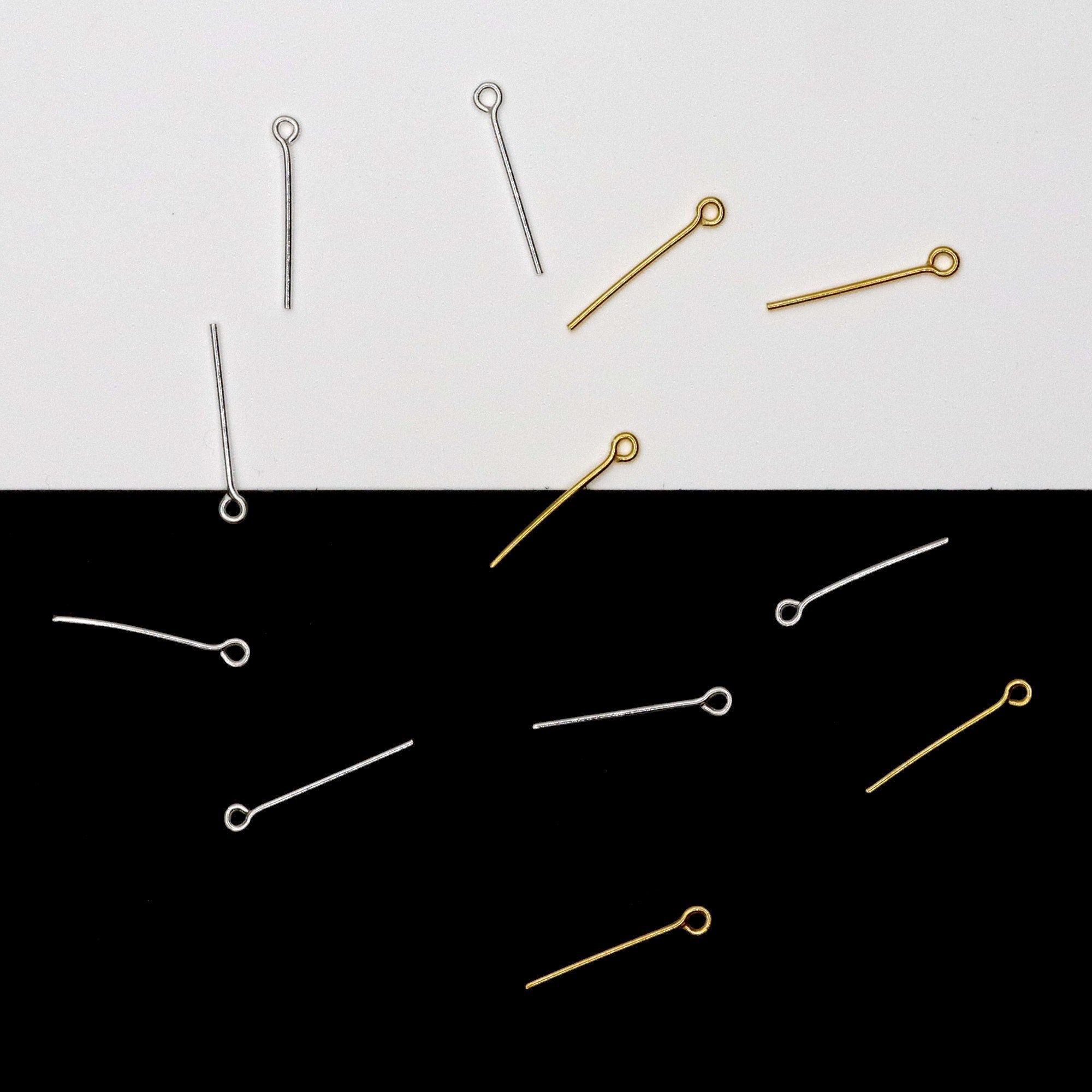 925 Sterling Silver & 24K Gold Vermeil EXTRA STRONG thickness 0,90mm (19 Gauge) Length 25mm, Special Eye Pins for Chain Rosaries, M/VM194B