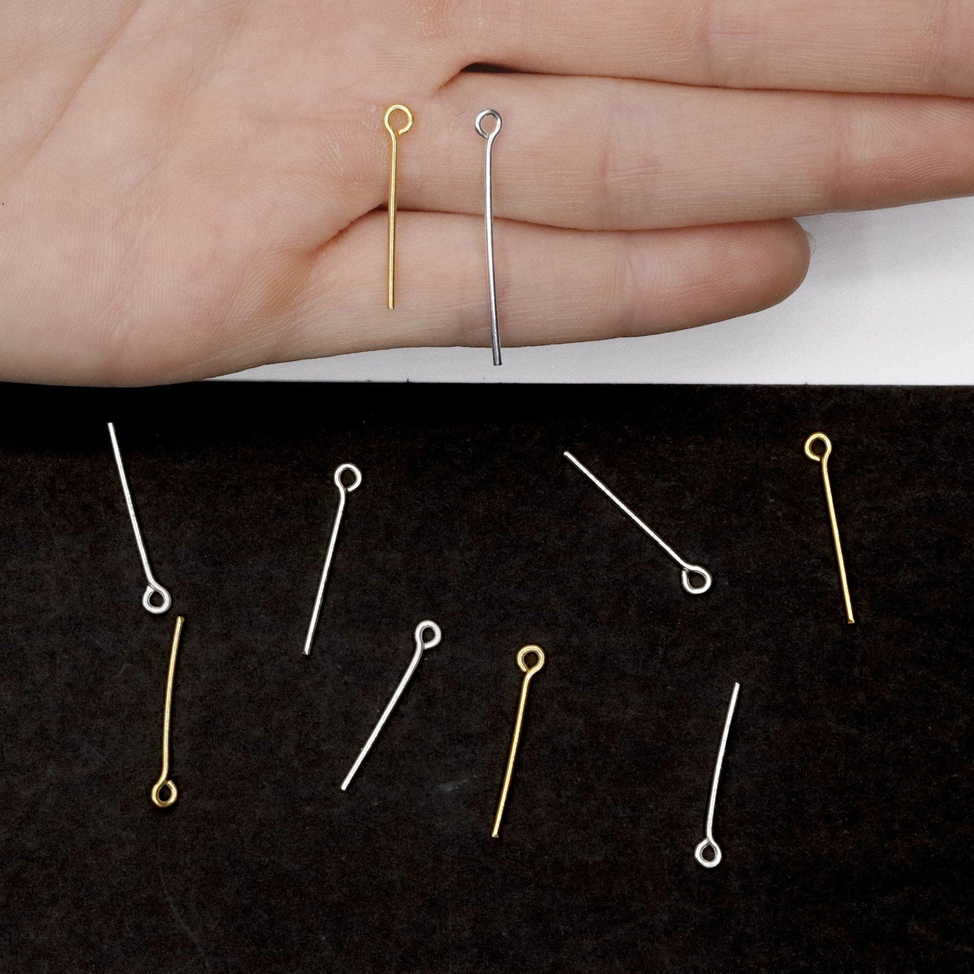 925 Sterling Silver & 24K Gold Vermeil EXTRA STRONG thickness 0,90mm (19 Gauge) Length 25mm, Special Eye Pins for Chain Rosaries, M/VM194B