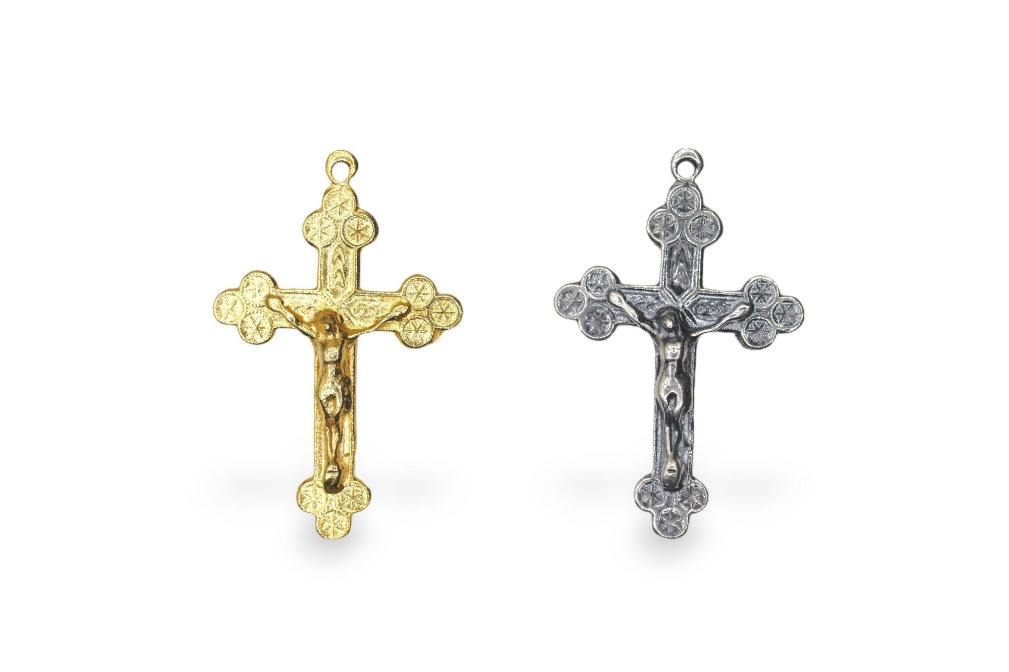 925 Sterling Silver & 24K Gold Vermeil Cross Pendant with Stars, Jewelry Making Supply, R1P-RV1P