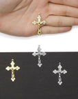 925 Sterling Silver & 24K Gold Vermeil Cross Pendant with Stars, Jewelry Making Supply, R1P-RV1P