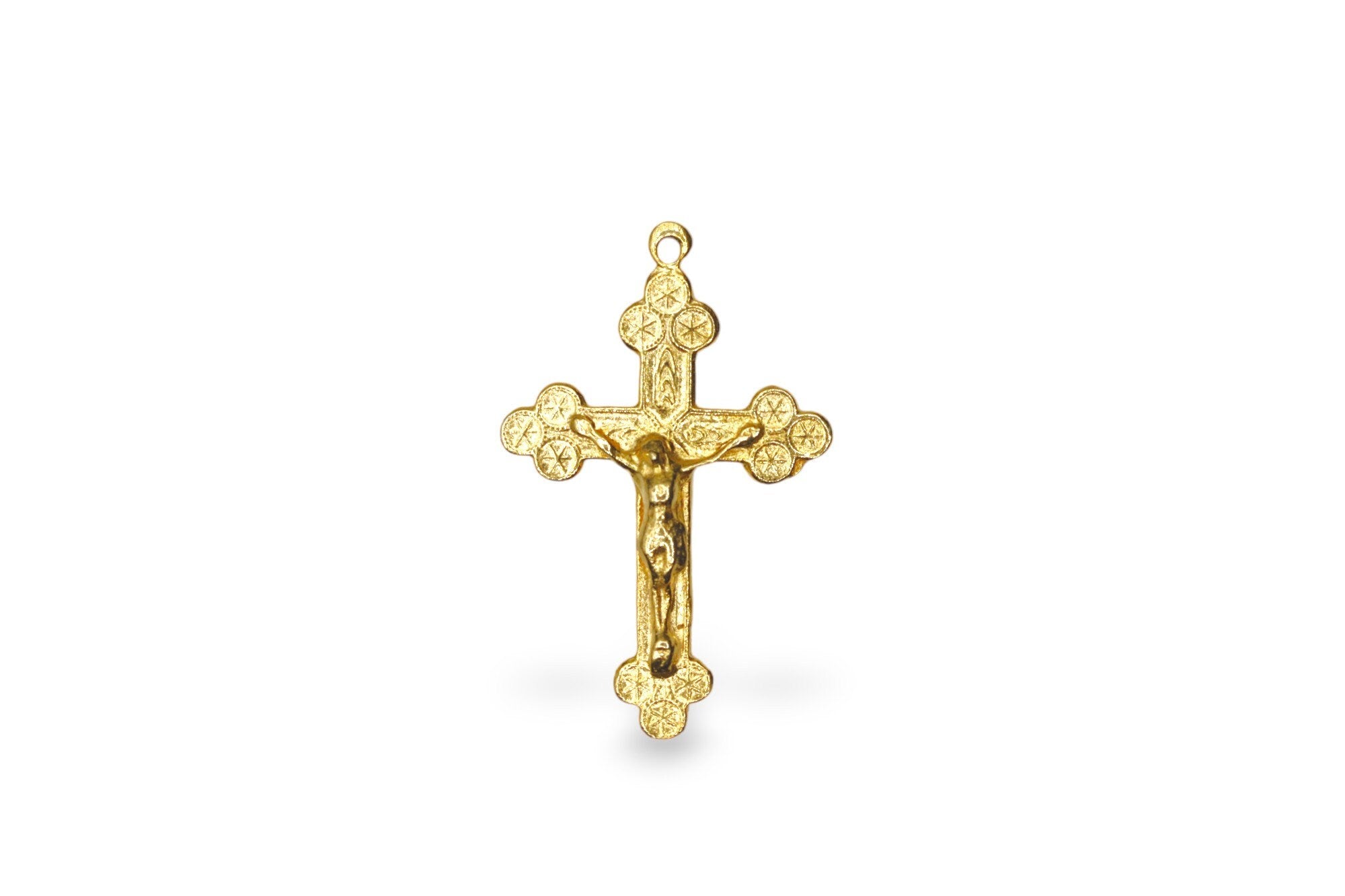 925 Sterling Silver & 24K Gold Vermeil Rosary Crucifix with Stars, Jewelry Making Supply, R1b-RV1b