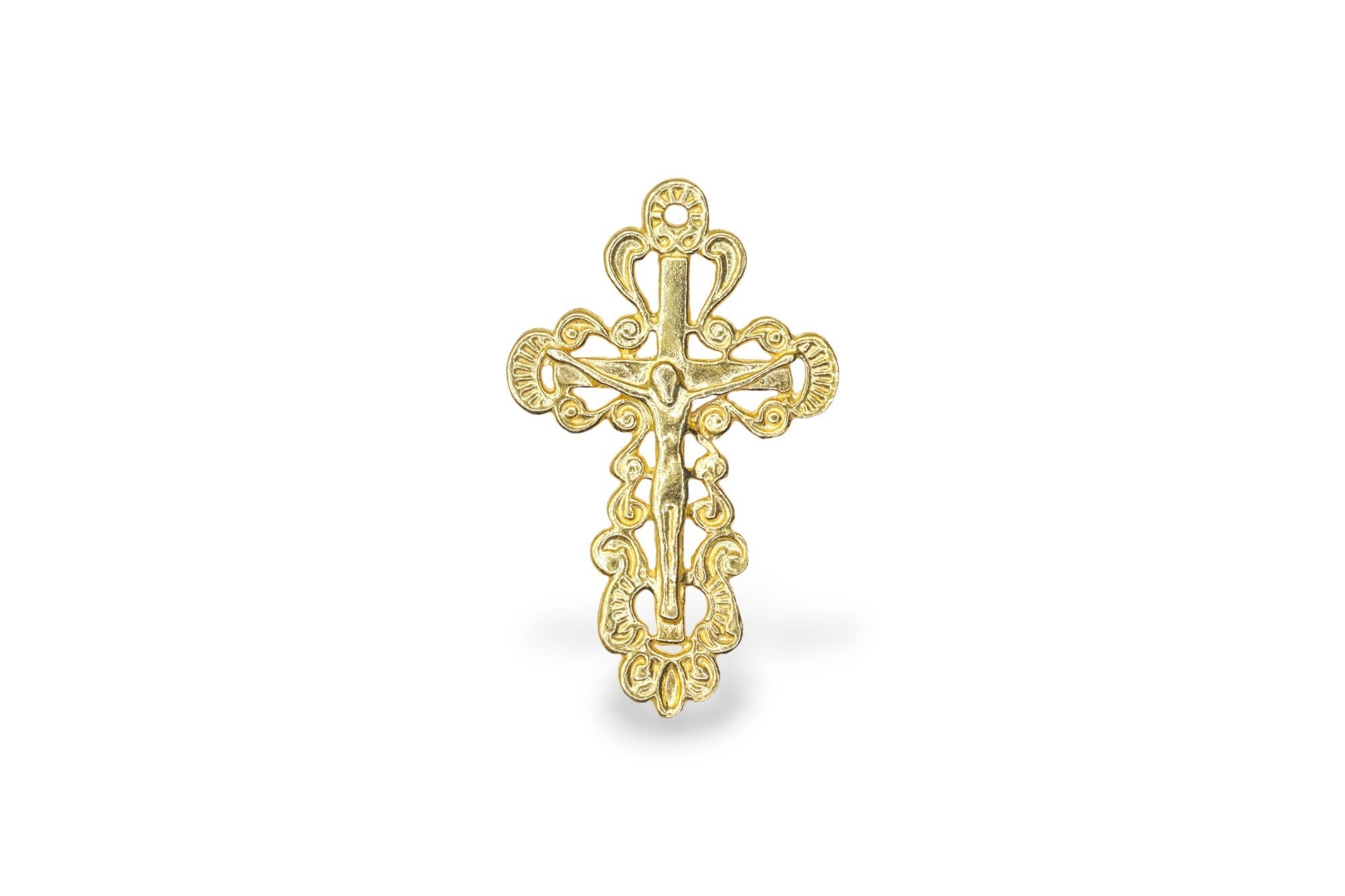 925 Sterling Silver & 24K Gold Vermeil Ornate, Open Work Greek Style Crucifix, Rosary Cross, Jewelry Making Supply, R7-RV7