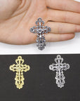 925 Sterling Silver & 24K Gold Vermeil Ornate, Open Work Greek Style Crucifix, Pendant, Jewelry Making Supply, R7P-RV7P